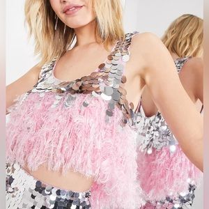 ASOS Edition silver paillette sequin crop top